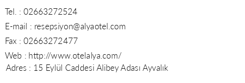 Otel Alya telefon numaralar, faks, e-mail, posta adresi ve iletiim bilgileri